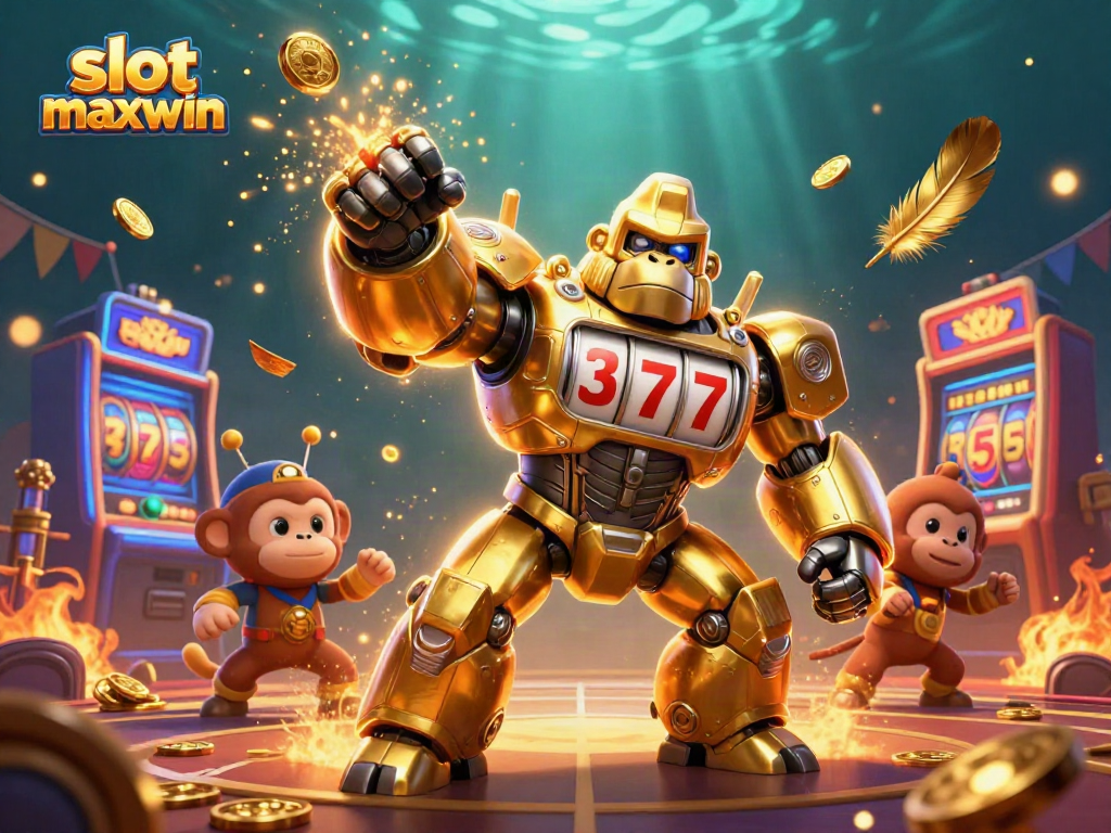 Gorila emas mekanik dan simbol slot dalam aksi, slot maxwin terinspirasi kasino