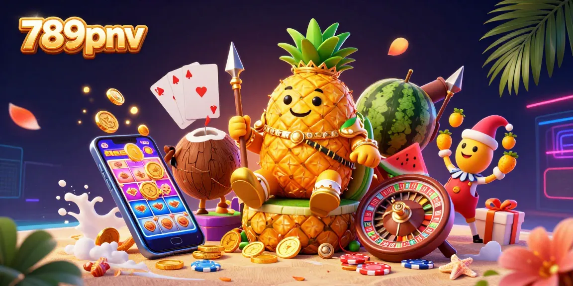 Experience vibrant gameplay with 789pnv showcasing a 3D pineapple king and casino elements in action.