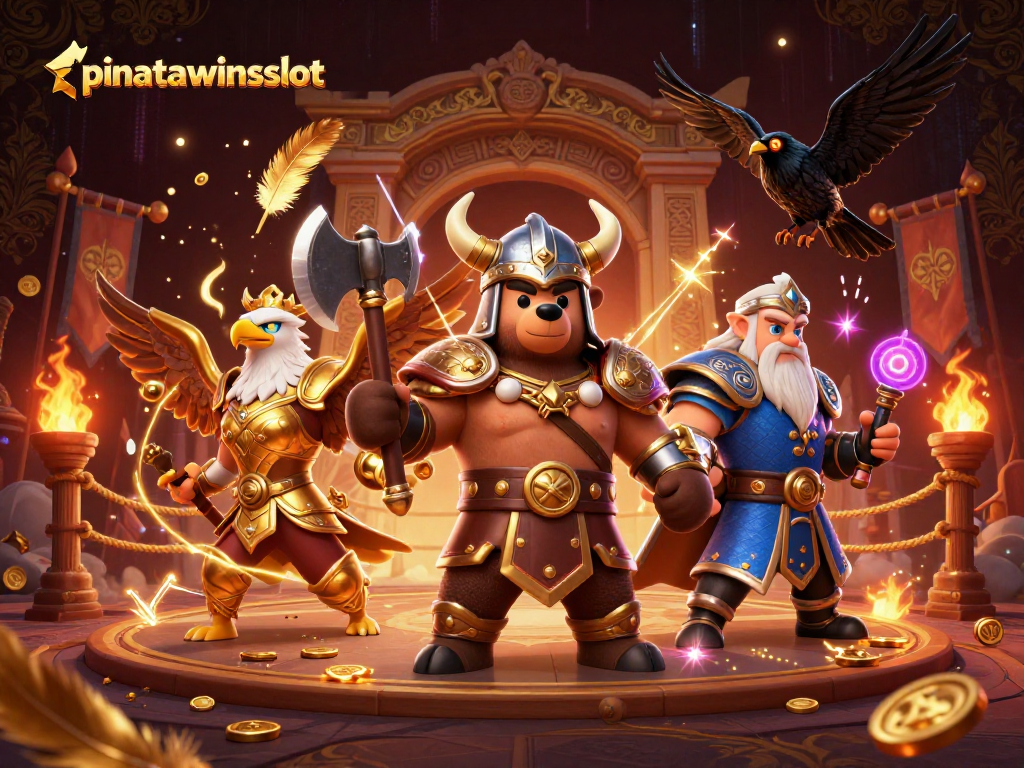 Spin to win with pinatawinsslot in vibrant 3D, featuring exciting slot elements and dynamic characters!