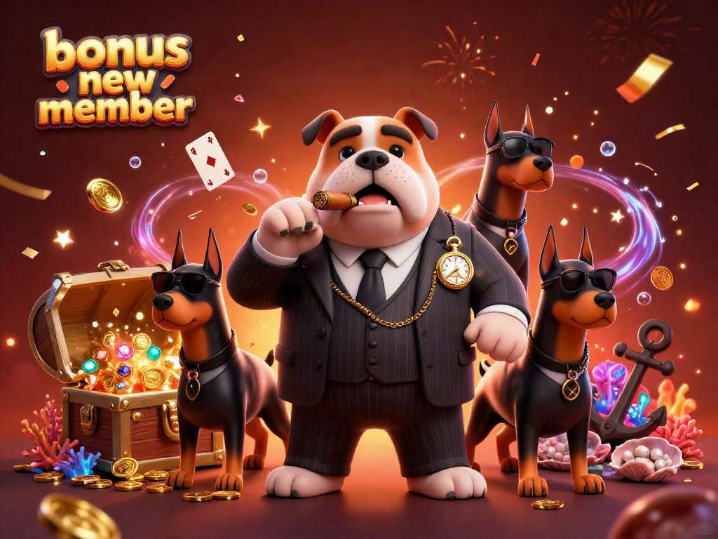 Engage with the thriving gaming world featuring "bonus new member" rewards in a vibrant, detailed casino scene.