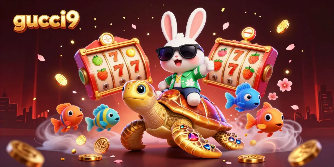 Experience excitement at gucci9 with vibrant symbols and characters celebrating a winning casino adventure.