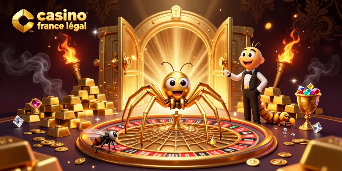 Pariez dans un casino en ligne légal en France, où une araignée en or tisse une toile de roulette scintillante.
