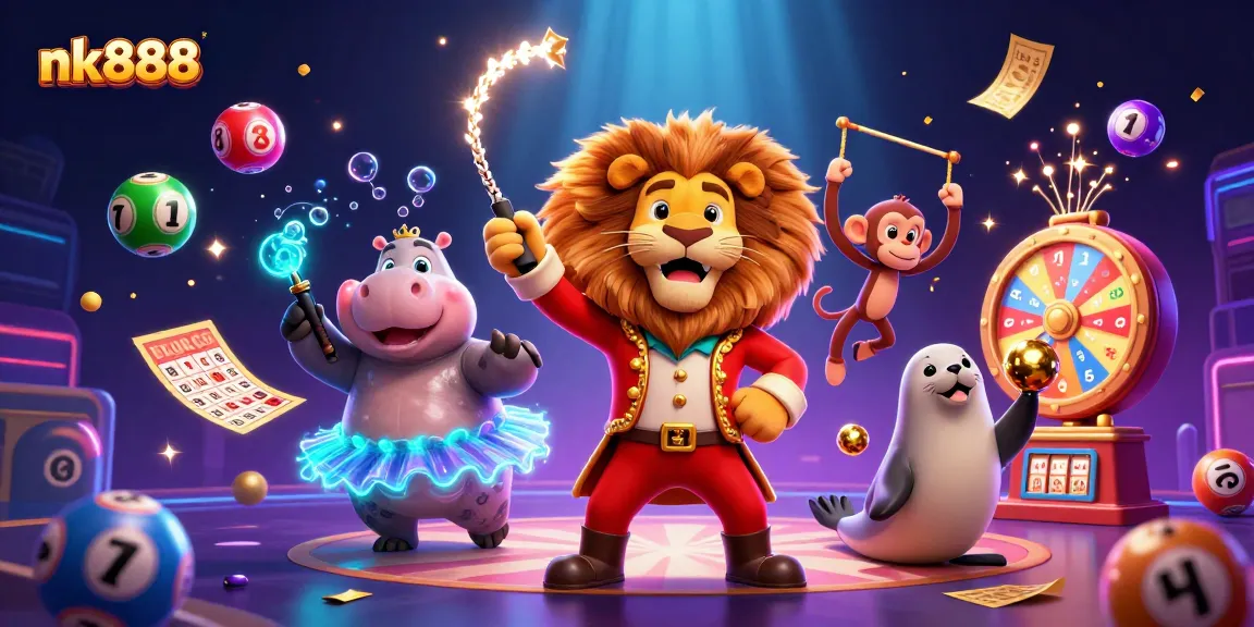 Engage with nk888 through an exciting 3D scene featuring vibrant casino elements and animated characters.