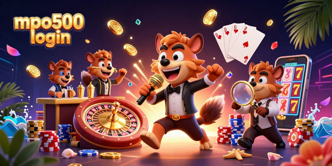 Engage in thrilling gaming with mpo500 login at a vibrant comedy casino featuring fun hyenas.