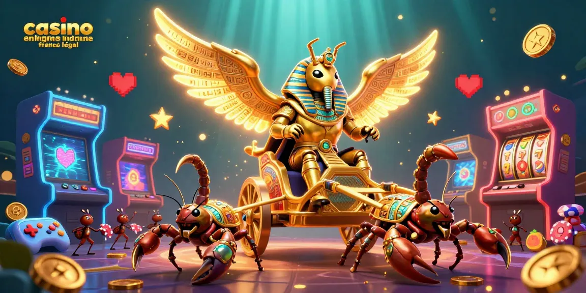 Jouez au casino en ligne légal en France avec un scarabée en armure et des éléments de jeu éblouissants.