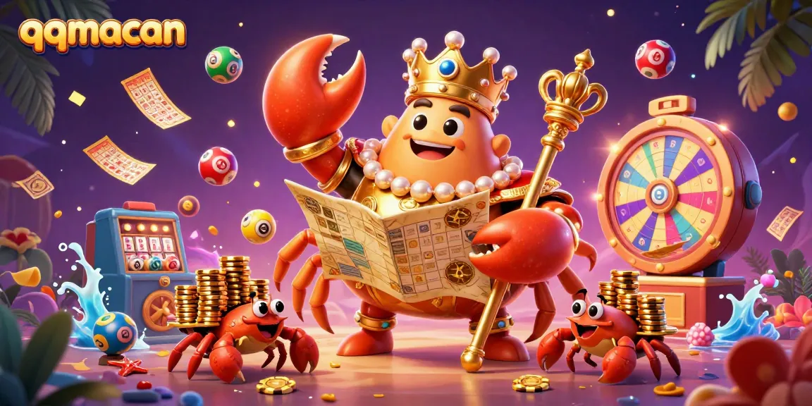 Engage with the thrilling qqmacan casino scene featuring a golden crab emperor and dynamic gaming elements.