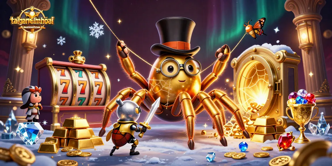 Experience the thrill at taigamebaidienthoai with a golden tarantula and beetle knight amidst slot action.