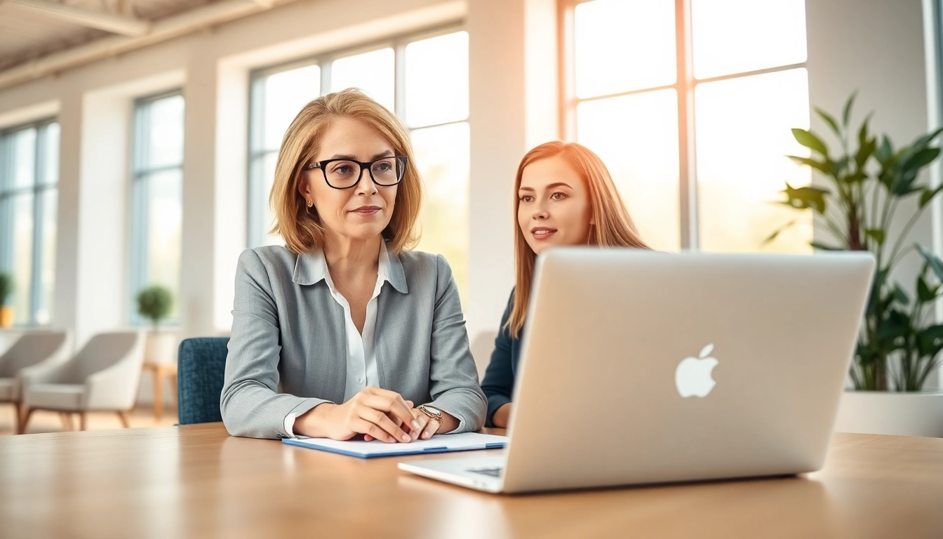 Engaged client receiving Career Coaching advice from a professional in a bright office.