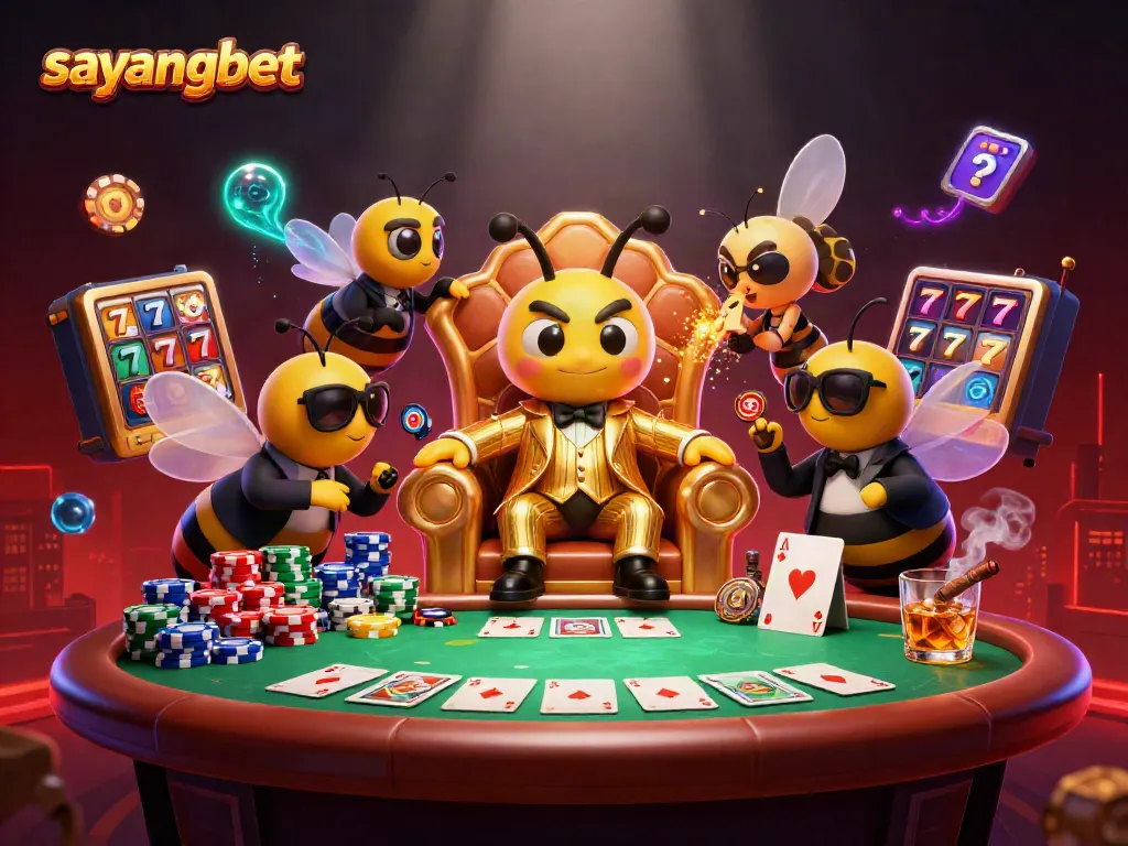 Experience the excitement of sayangbet with a vibrant 3D cartoon scene featuring gambling elements.