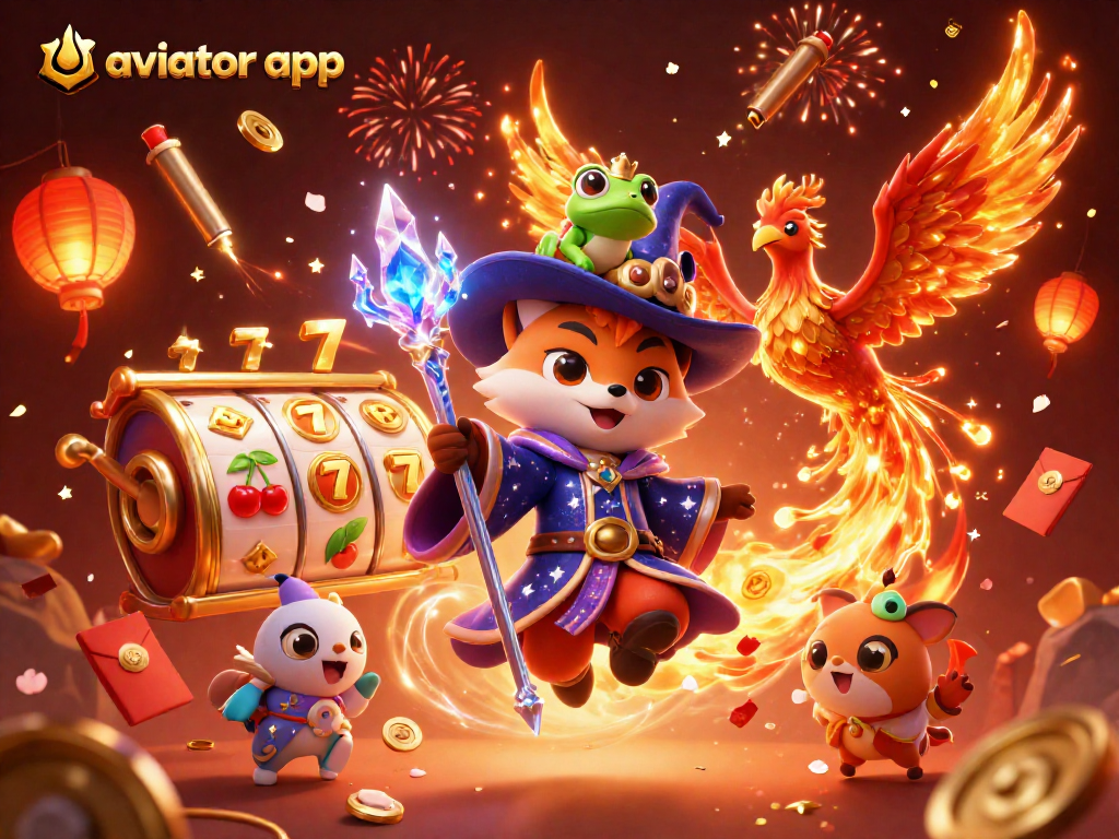 Engage with the aviator app featuring a wizard and phoenix amidst dynamic casino symbols.