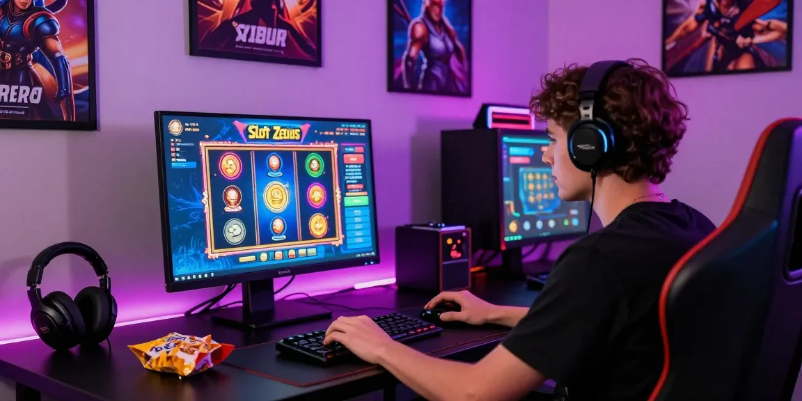 Slot Zeus gaming scene with vibrant graphics and a focused player.