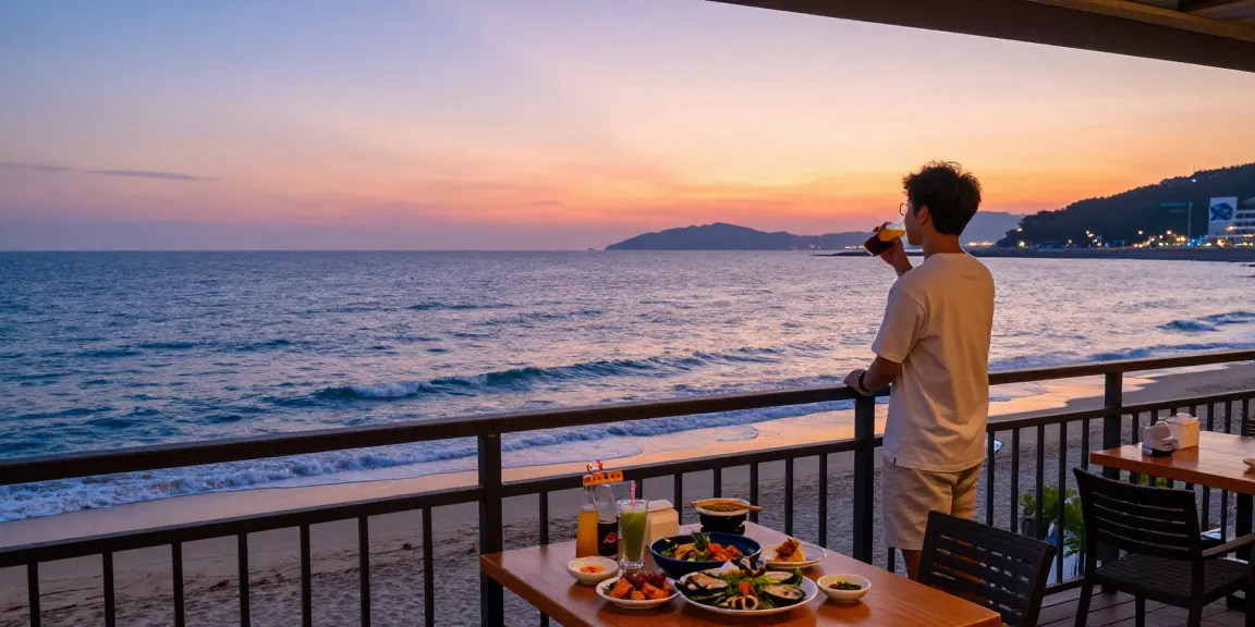 Enjoying Yeosuop service with a scenic ocean view at sunset.