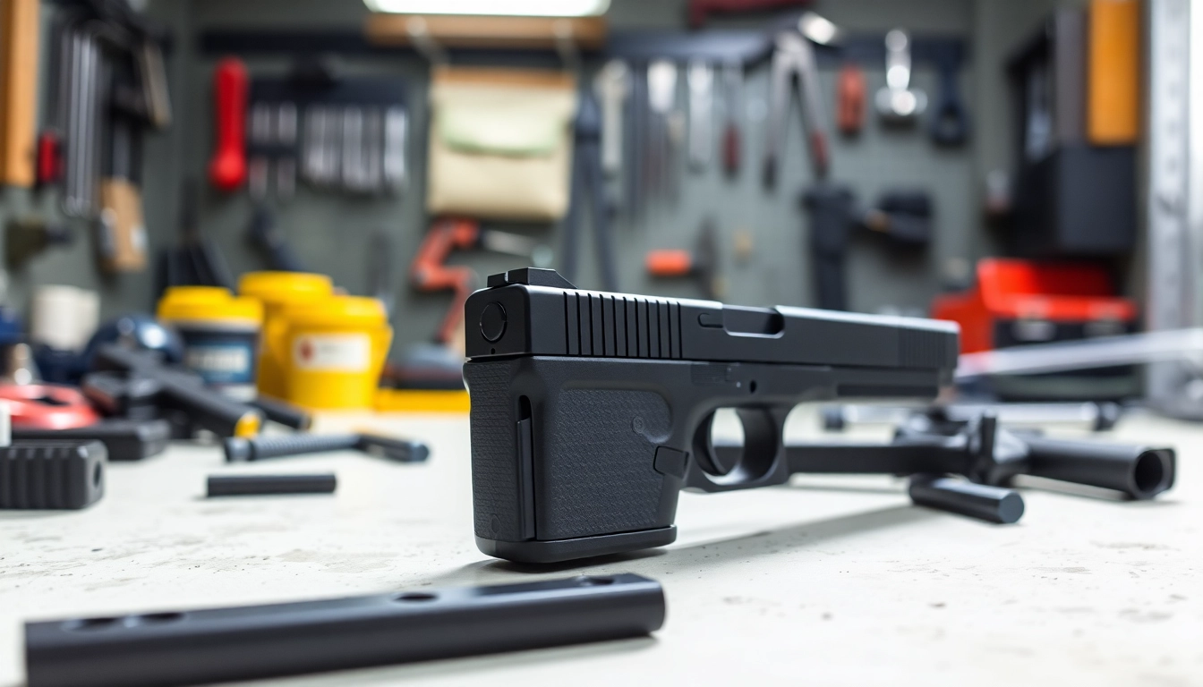 Showcasing a glock 19 slide oem with precision details in a professional workshop environment.