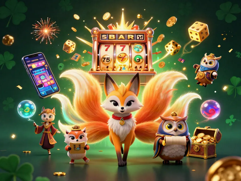 Spin slots with colorful characters and a jackpot explosion in this vibrant casino scene.