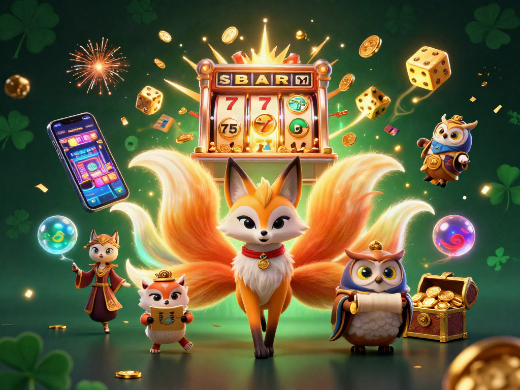 Spin slots with colorful characters and a jackpot explosion in this vibrant casino scene.