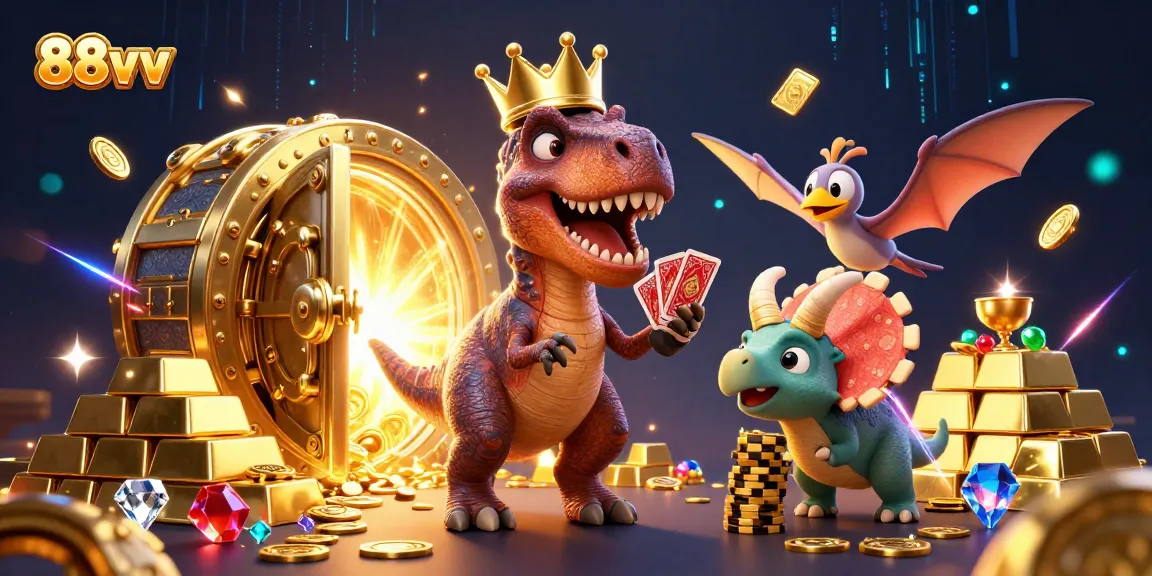Engage in high-stakes gaming with 88vv's vibrant cartoon characters and dazzling casino treasures