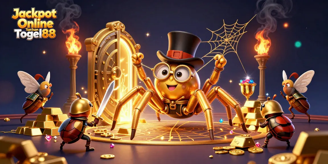 Experience thrills with Jackpot Online Taruhan Togel88 showcasing a giant golden tarantula character.