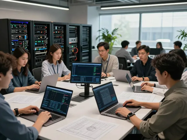 Dynamic AI inference teamwork in a modern tech workspace