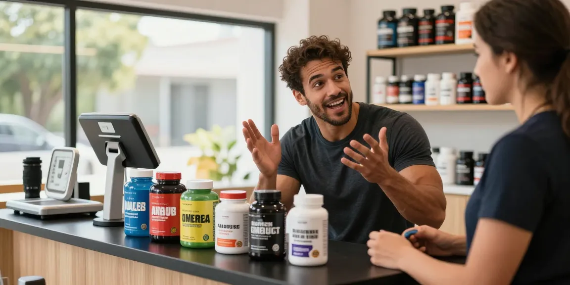 Driada Shop - Fitness enthusiast exploring high-quality anabolic steroids and peptides in a vibrant e-commerce setting