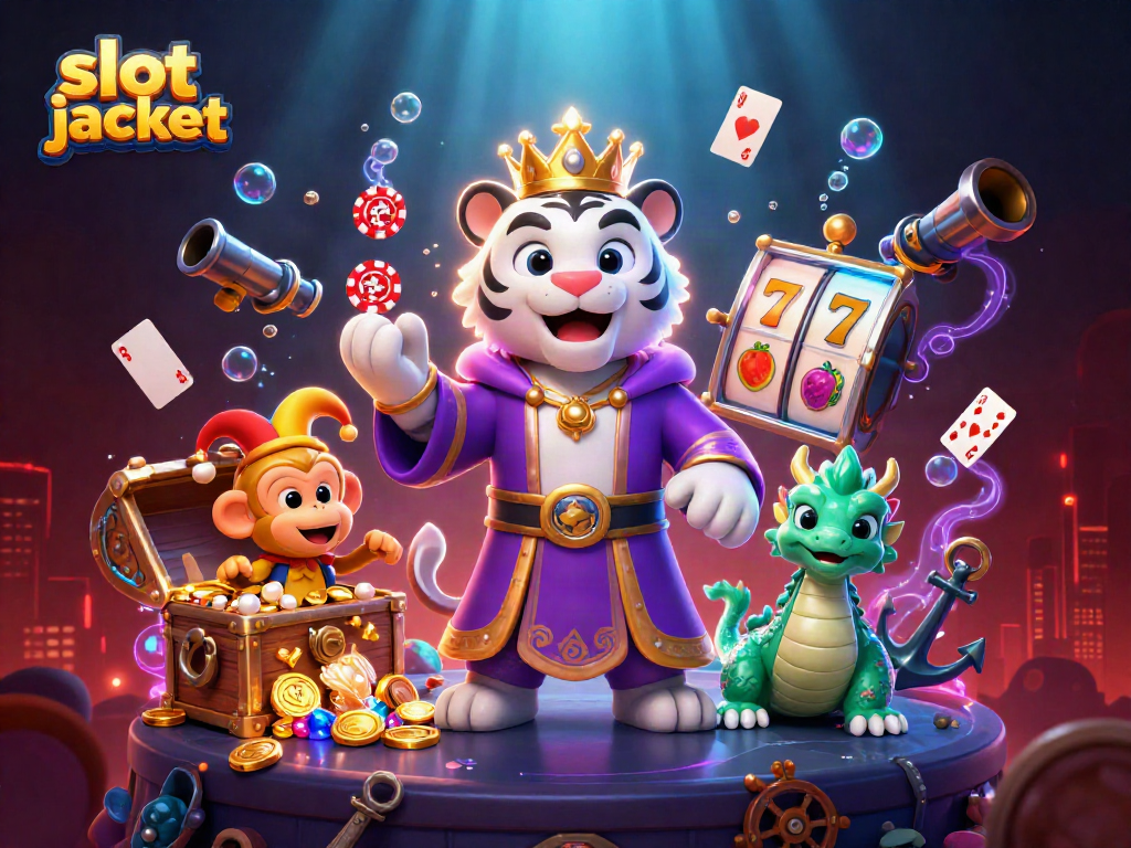 Engage with the thrilling slot jackpot featuring playful characters and vibrant casino elements.