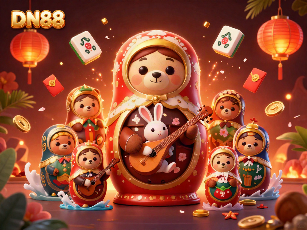 Experience the excitement of DN88 with vibrant casino-themed artwork featuring characters and game elements.