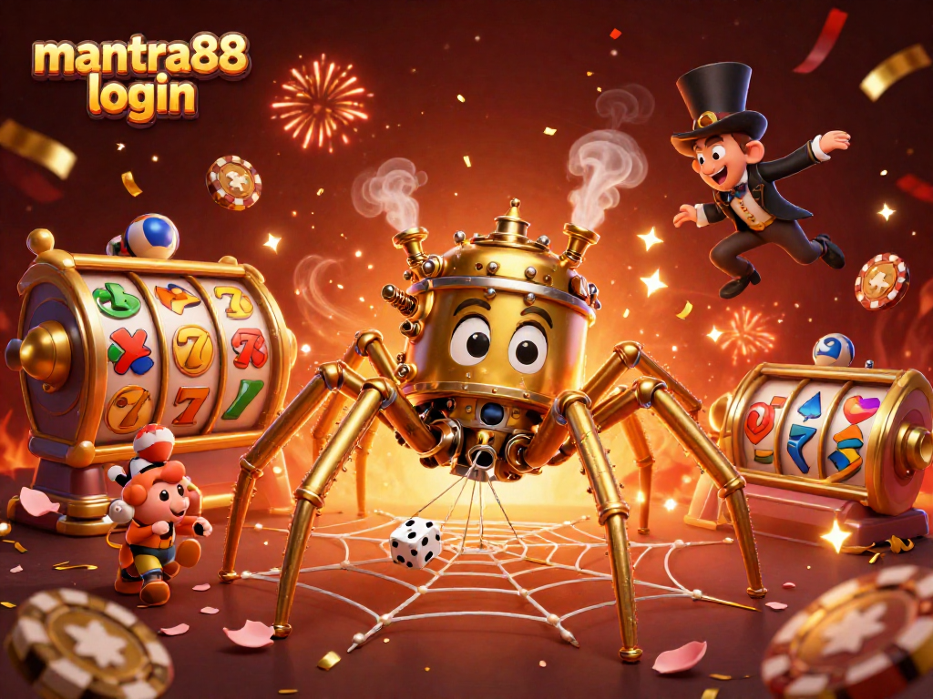 Experience thrilling gaming with mantra88 login showcasing golden spiders and lucky slot reels