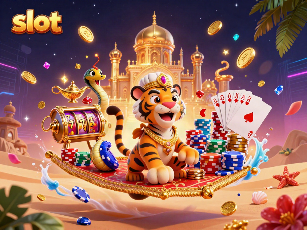 Experience immersive slot gameplay with a colorful 3D scene featuring iconic symbols and characters.