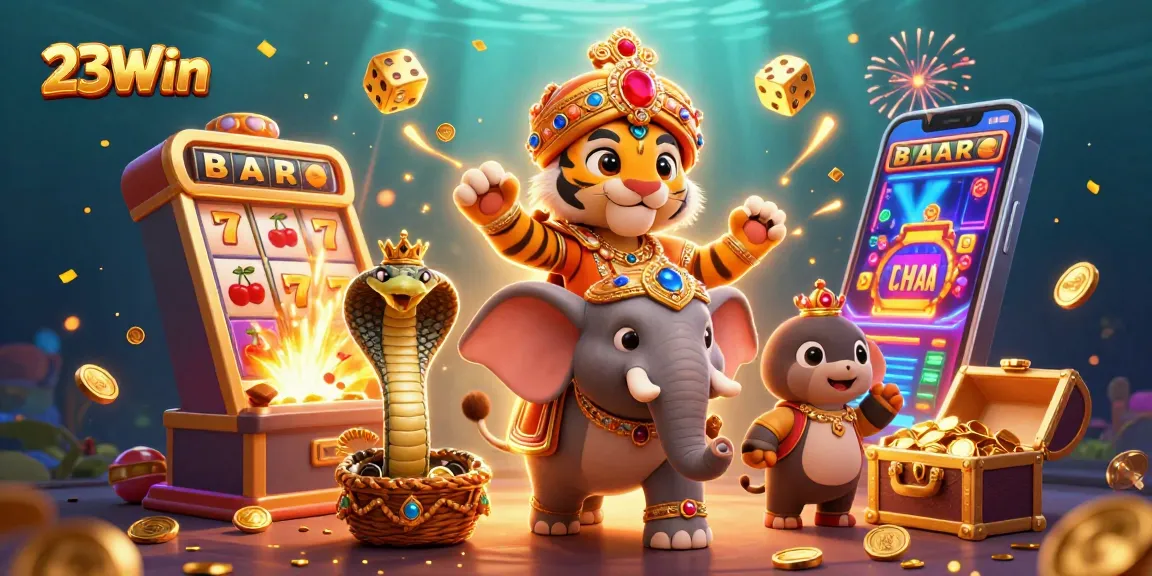 Join the excitement with 23Win's vibrant casino adventure featuring rich illustrations of gaming.