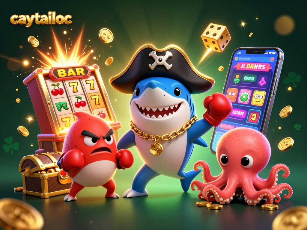 Experience the thrill of caytailoc with vibrant casino characters celebrating winnings and jackpots.