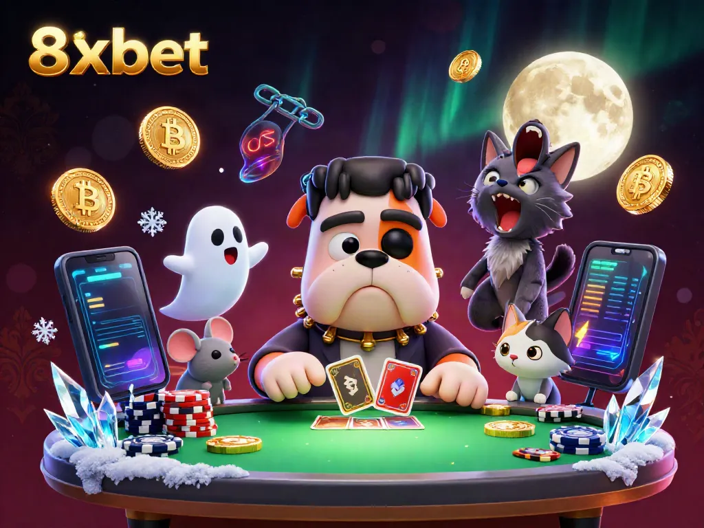 Experience thrilling gameplay at 8xbet with a vibrant scene featuring unique characters and immersive casino elements.