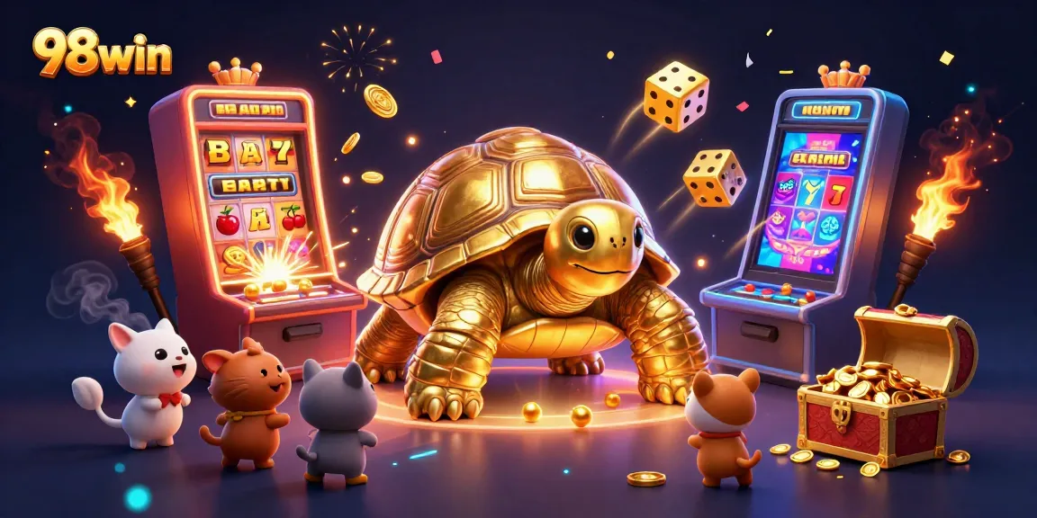 Experience vibrant gaming excitement at 98win with this dynamic 3D illustration of thrilling casino action.