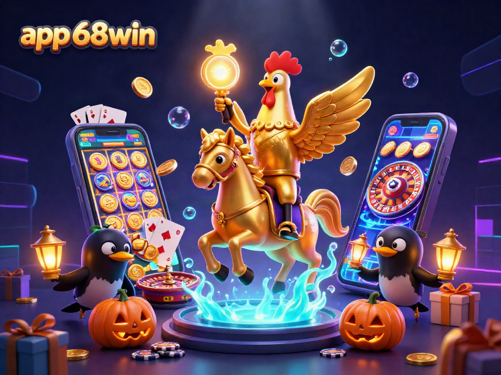 Experience excitement with app 68win in a rich casino scene featuring thrilling games and vibrant characters.