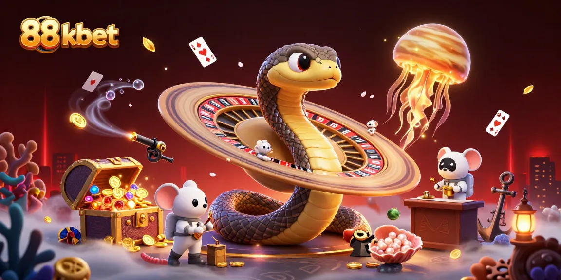 Experience thrilling bets at 88 kbet with a 3D cosmic casino scene filled with vibrant game elements.