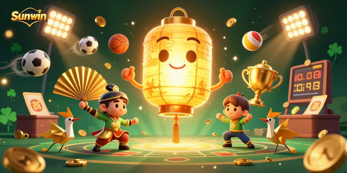 Experience the thrill of Sunwin with a vibrant 3D depiction of casino elements and characters.